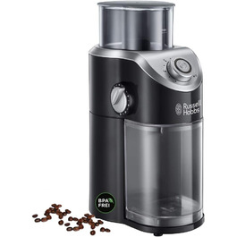 Електрична кавомолка Russell Hobbs Classics з дисковим жорном, регулюванням ступеня помелу (від порошкоподібного до грубого), для кавових зерен, горіхів, спецій, круп, об’єм 100 г, 23120-56, чорна