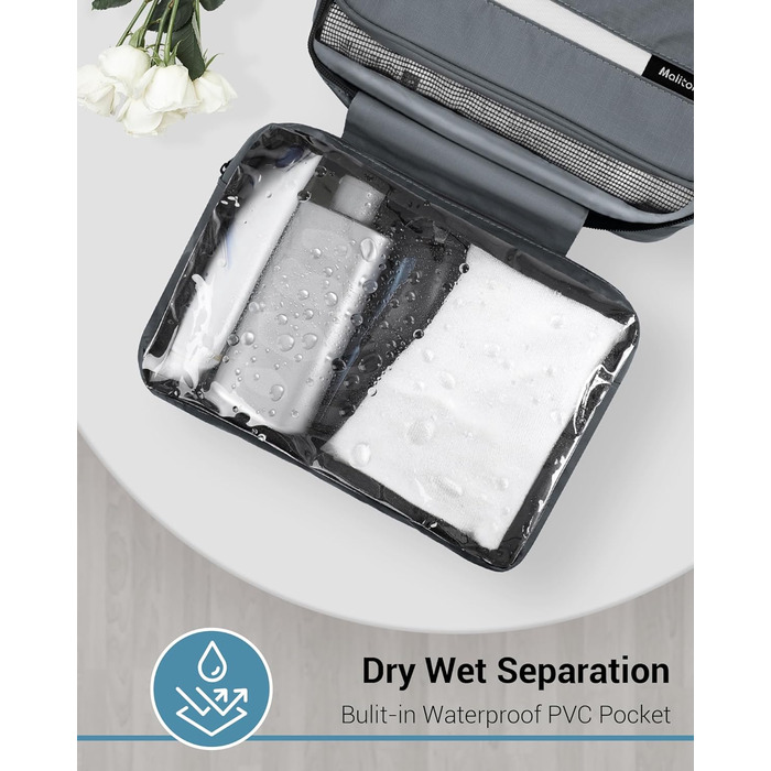 Сумка для туалетних аксесуарів Maliton: велика водонепроникна сумка-органайзер для подорожей, спорту та басейну | 4 відділення | Складана та компактна (Сірий)