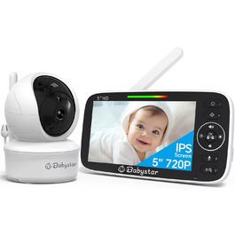 Дитячий відеоняня Babystar з камерою, 5 дюймів, 720P HD, без Wi-Fi, акумулятор 4000 mAh, Vox-функція, датчик температури, нічне бачення, 2-сторонній аудіо