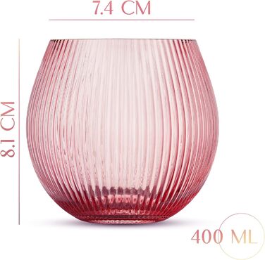 GLASSIQUE CADEAU Набір склянок для джину та тоніку Art Deco, рожеві з золотим кантом, 4 шт, 400 мл | Склянка для коктейлів з кришталю | Подарунковий набір для любителів джину
