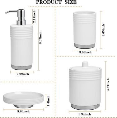 Набір аксесуарів для ванної кімнати з діамантами: органайзер для зубних щіток, дозатор мила, стакан для зубних щіток, мильниця, контейнер для ватних паличок, 5 шт., білий з металевим цоколем