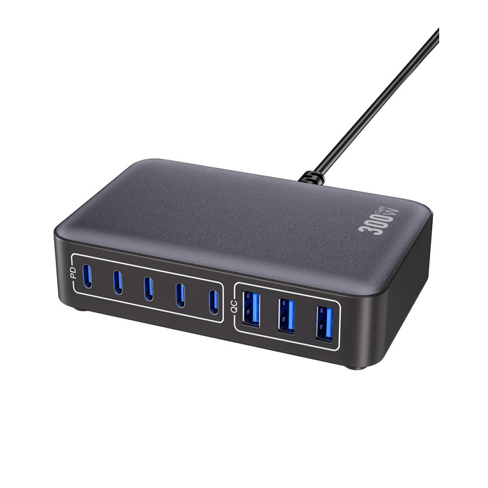 Зарядний пристрій USB-C 8-в-1, 300W, GaN адаптер для MacBook, iPhone, iPad, Samsung, ноутбуків – швидка зарядка PD