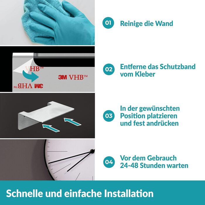 WEISSENSTEIN Badablage without Drilling from Stainless Steel - Self-adhesive Shelf for the Bathroom - 14 x 9.5 x 5 cm