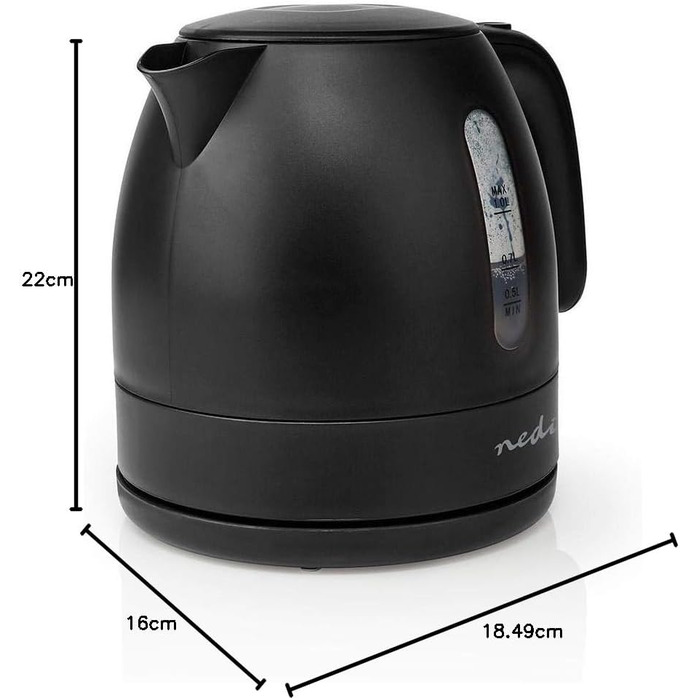 Чайник електричний 1.0 л, пластик, чорний, поворотний на 360°, прихований нагрівальний елемент, Strix Controller, захист від перегріву, колір синій