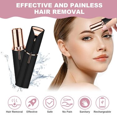 Електричний пристрій для видалення волосся з обличчя URAQT для жінок, USB, безболісний, тример для тіла та обличчя, LED-підсвічування, рожеве золото (чорний)