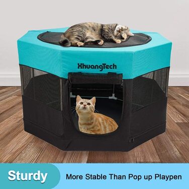 Клітка-загон для собак, котів, кроликів та морських свинок XhuangTech, з м'якого матеріалу, портативна, складана, з металевим каркасом, для цуценят, блакитна (87,6 x 87,6 x 54,9 см)