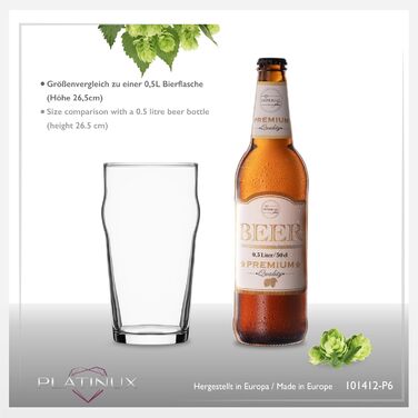 Набір склянок для пива PLATINUX 6 шт, 500 мл (макс. 568 мл) - Pint, Weizen, високі склянки для пива