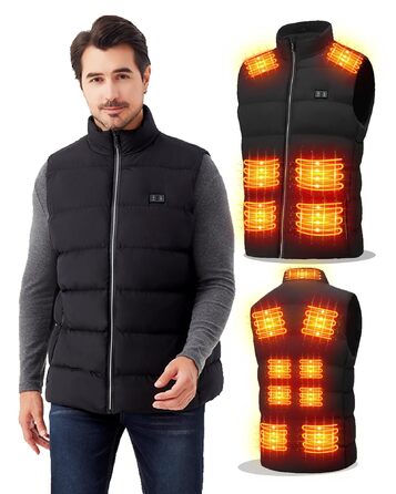 Електрична гріюча жилетка для чоловіків та жінок з 15 зонами нагріву - 3 режими температури, для активного відпочинку, катання на лижах, полювання, кемпінгу (без акумулятора), чорна, XXL