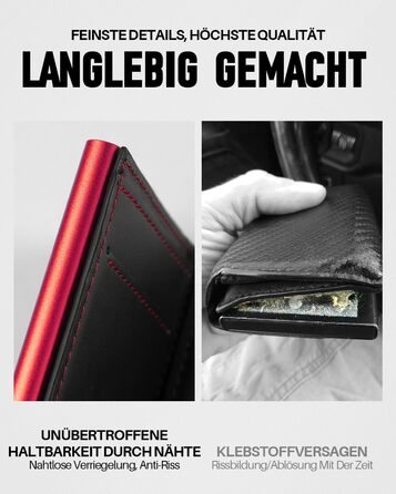 Чоловічий гаманець з RFID-захистом та відділенням для монет, Smart Wallet з вікном для документів, шкіряний гаманець для карт (чорно-червоний)