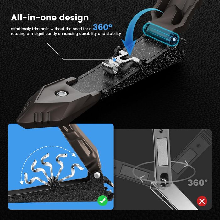 Професійний кусачок для нігтів з контейнером для збору, кусачки для нігтів рук та ніг, гострі кусачки з нержавіючої сталі, великі кусачки для нігтів, кусачки 2 в 1, кусачки для нігтів для чоловіків та жінок (великі, чорні, 8,9x2 см)