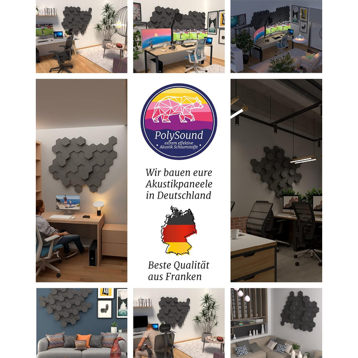 Акустичні 3D-панелі PolySound ECO гексагон, самоклеючі звукопоглинаючі шестикутні панелі для офісу, геймінгу та дому, набір 9 шт (3-10 см), PS Motiv