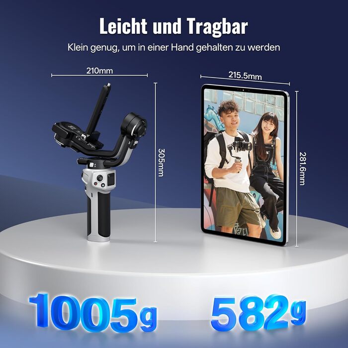 ZHIYUN Weebill 3E Gimbal - Стабілізатор для DSLR та бездзеркальних камер, 3-осьовий, 3кг вантажопідйомність, вертикальна зйомка, Bluetooth, сірий