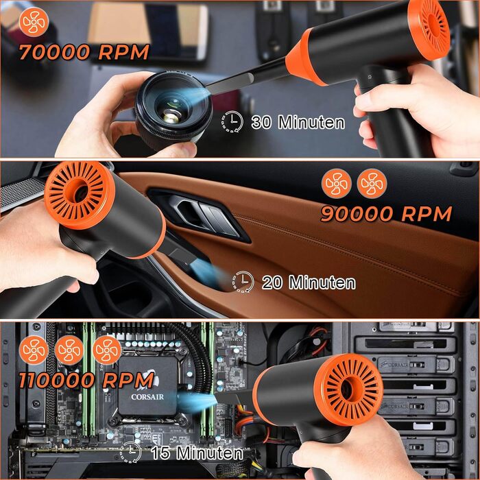 Електричний пилосос-фен 3-в-1 Staubgebläse: потужний, для чищення клавіатури, дивану, авто (110000 об/хв, 13000 Па)