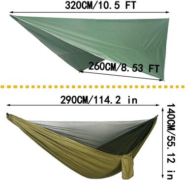 Набір гамаків для кемпінгу: гамак для одного/двох, москітна сітка, тент від дощу, міцний матеріал з парашутного полотна. Підходить для відпочинку на природі, піших прогулянок, кемпінгу та подорожей (зелений)