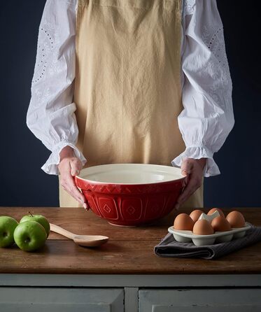Mason Cash Steingut Mixing Bowl 26 cm, Red, 2.7 L, Dough Bowl for Bread Dough, Cake Dough or Pizza Dough, made of high-quality, chip-resistant stoneware, large dough bowl