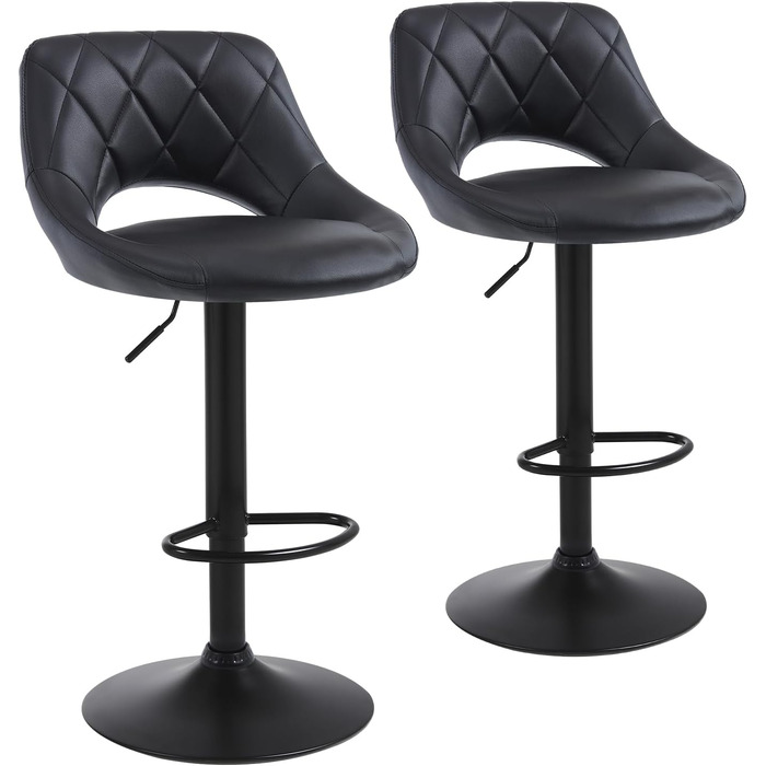 Chummaven 2-Piece Adjustable Bar Stools with Backrest - Faux Leather Kitchen Bar Stools with Chrome Footrest - Padded Barstools for Home Bar, Black
