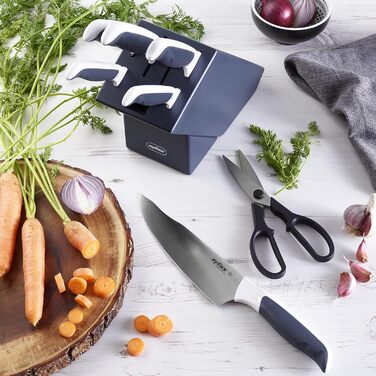 Zyliss Comfort Knife Block Set - 7 Piece Japanese Stainless Steel Kitchen Knife Set with Block, Dishwasher Safe, 5-Year Warranty