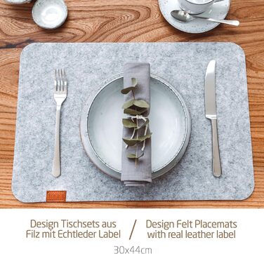Felt Table Placemats - Set of 24 Table Coasters - Washable Felt Placemats - 8 Place Mats, Glass Coasters, Cutlery Pockets | Light Grey | Square Felt Coasters - Place Mats for Christmas