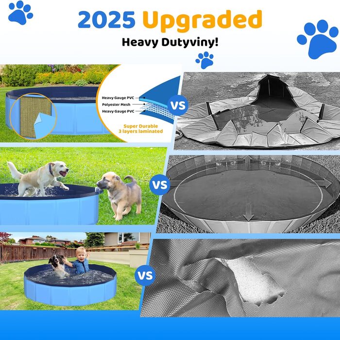 80x20 cm Foldable Dog Pool – Collapsible Plastic Hard Pool for Dogs and Children, Non-Slip Pet Bathtub for Outdoor Use in the Garden, Lightweight and Portable (Blue)