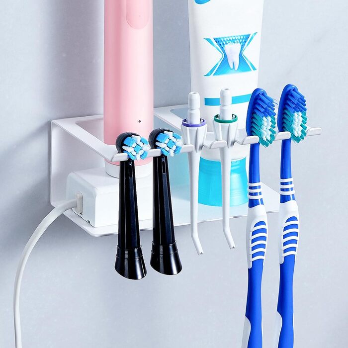 Настінний тримач для зубних щіток, електричний, без свердління, для зубних щіток та насадок, органайзер для ванної кімнати (великий)