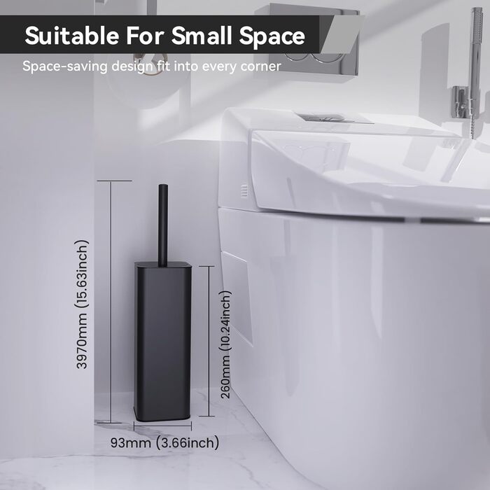 Набір для туалету DOWRY: щітка для унітазу з підставкою (2 насадки), металева, чорна, прямокутна