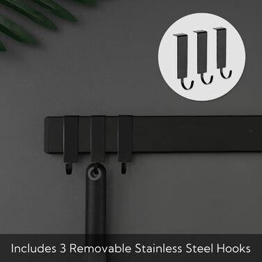Improved 60cm Trhillsbrad Magnetic Knife Strip, 60cm Magnetic Knife Holder with 3 Hooks, Stainless Steel Knife Rail Self-Adhesive, Black Wall Mount Magnetic Strip No Drilling Knife Holder