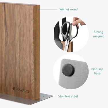 Navaris Double-Sided Magnetic Knife Holder made of Acacia - Magnetic Knife Block, Knife Board, Double-Sided Magnet Holder - Knife Holder, Wood, Unfurnished