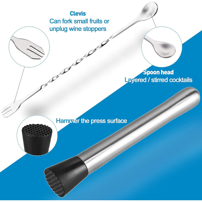 Набір шейкер для коктейлів, нержавіюча сталь, 20 предметів. Професійний набір для приготування коктейлів, 750 мл. Ідеальний подарунок для барменів та любителів коктейлів. Набір для домашнього бару та вечірок.