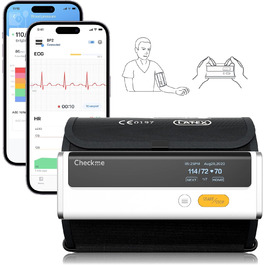 Тонометр на плече CheckMe Armfit Plus Bluetooth з ЕКГ, аналіз ЕКГ-звіту, вимірювання тиску за 30 секунд, частоти серця, підтримка кількох користувачів, сумісний з Android/iOS BP2
