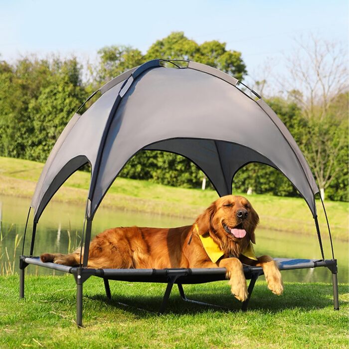 Лежанка для собак з балдахіном, XL, 122 x 92 x 102 см - водонепроникна, з дихаючим матеріалом, для відпочинку на вулиці та кемпінгу