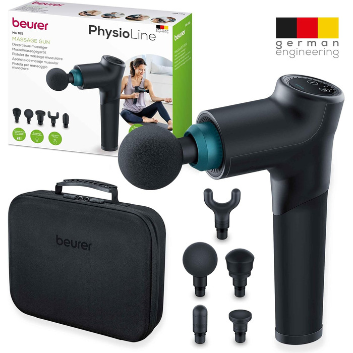 Beurer MG 99 Massage Gun - Percussion Muscle Massager with 4 Attachments, 5 Intensity Levels & Rechargeable Battery (Pro Edition)
