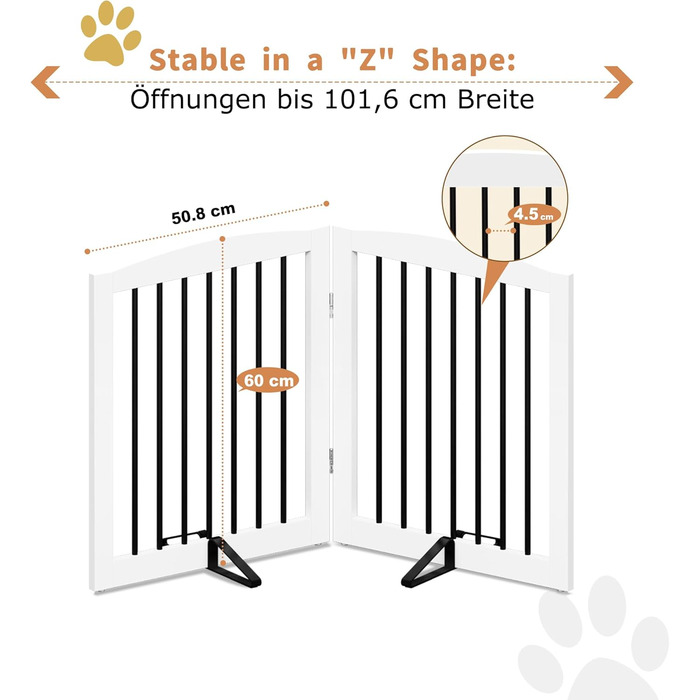 Захисне ґратка для собак, перегородка для собак у квартиру без свердління, металева та дерев'яна, самостійна, для дверей, сходів, захист, складана, біла, 4 панелі, захист для дверей 24 дюйми * 4 (24 дюйми білий * 2)