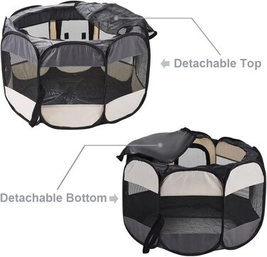 Клітка-манеж для тварин XhuangTech: собаки, коти, цуценята, 80x80x58,4 см, м'який матеріал, портативна, складана, для дому та вулиці, сірий та бежевий