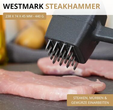 Westmark Steakmaster Black Edition: двосторонній молоток для м'яса та стейкер для приготування стейків, барбекю та грилю. Важкий молоток для м'яса, антрацитового кольору.