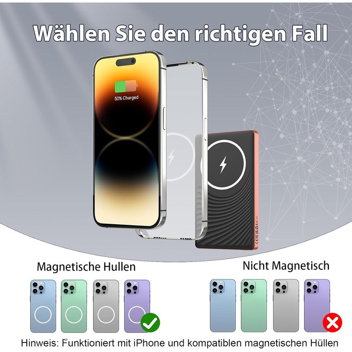 Power Bank Dbasne магнітний 5000mAh, 20W PD, QC 3.0, USB-C для iPhone 16/15/14/13, Travel, Outdoor (Orange)