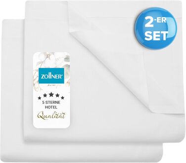 ZOLLNER 2-Piece Set of Sheets or Duvet Covers for Summer - Hotel Quality - Cotton - 240x290 cm in White - Without Elastic