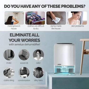 Електричний осушувач повітря Senelux з 7 кольоровими підсвітками, портативний, автоматичне вимкнення для сушіння одягу, для спальні, від цвілі, у шафу