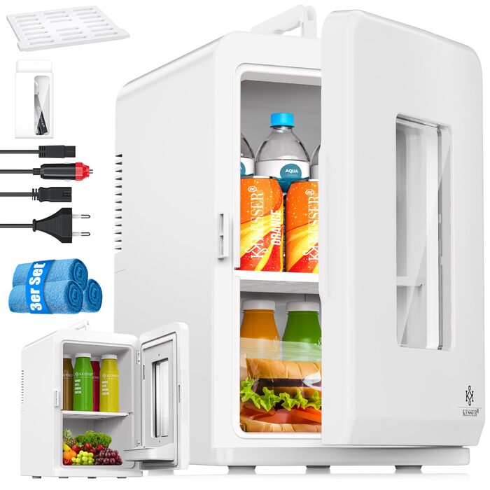 KESSER® Міні холодильник/термобокс 2в1, 15л, охолодження та нагрівання, портативний, AC/DC, 220-240V/12V, для авто, офісу, дому, кемпінгу, білий