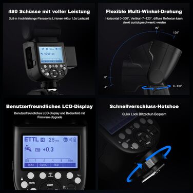 Godox Speedlite V1-F - професійний вспишка для камери Olympus з бездротовою синхронізацією 2.4G та i-TTL, 76W, HSS 1/8000