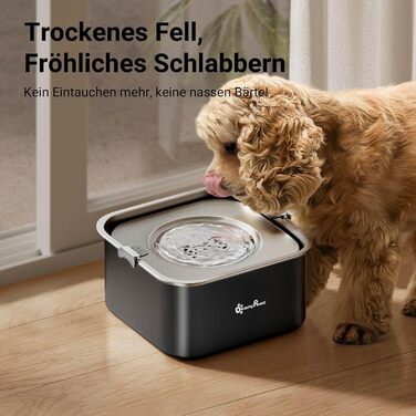 Миска для собак DownyPaws без облизування, 3L, з нержавіючої сталі 304, чорна. Запобігає розбризкуванню, підходить для дому та вулиці, зберігає чистоту.