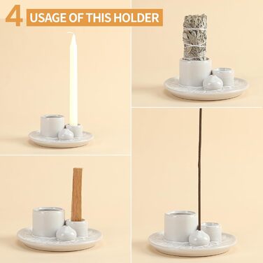 Palo Santo Incense Holder, Handmade Ceramic Incense Burner for Palo Santo Sticks, Sage Holder for Burning, Ash Catcher Tray for Meditation, Yoga Room, White