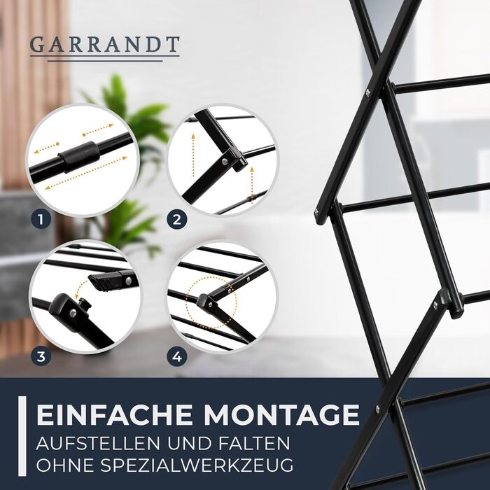 Сушарка для білизни складана, міцна, 6 рівнів, чорна (біла/чорна) - для балкону та дому