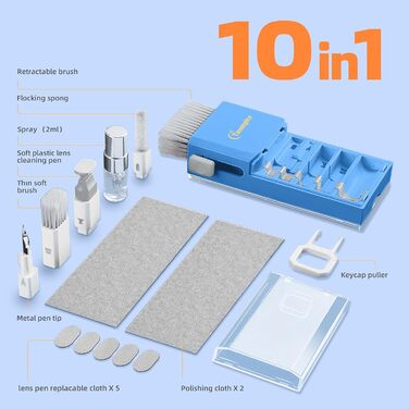 Набір для чищення клавіатури та гаджетів: клавіатура, ноутбук, iPhone, iPad, камера, AirPods, комп'ютер. Компактний набір з спреєм та щіткою, багатофункціональний інструмент для екранів електроніки (himmelblau)