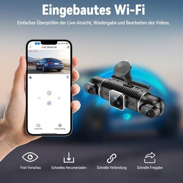 Автомобільний відеореєстратор 360° 4K+1080P (4 канали), передня та задня камери, WDR нічна зйомка, 64GB SD-карта, IPS дисплей 3