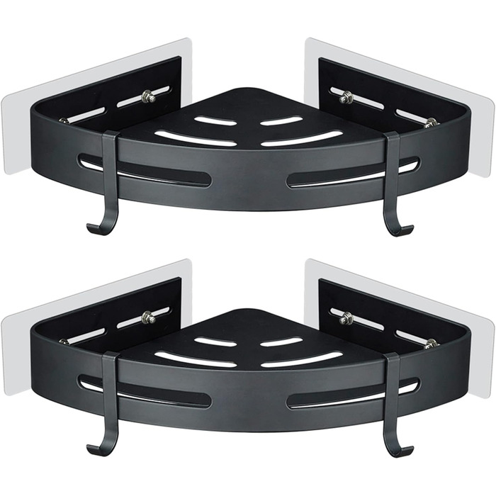GERUIKE Shower Shelf Shower Basket Bathroom Shelf Shower Shelf Corner Black No Drilling Wall Mount Adhesive Aluminum Matte 2 Piece Shower Gel Shampoo Holder Corner Shelf Corner Shelf for Shower Bathroom Kitchen