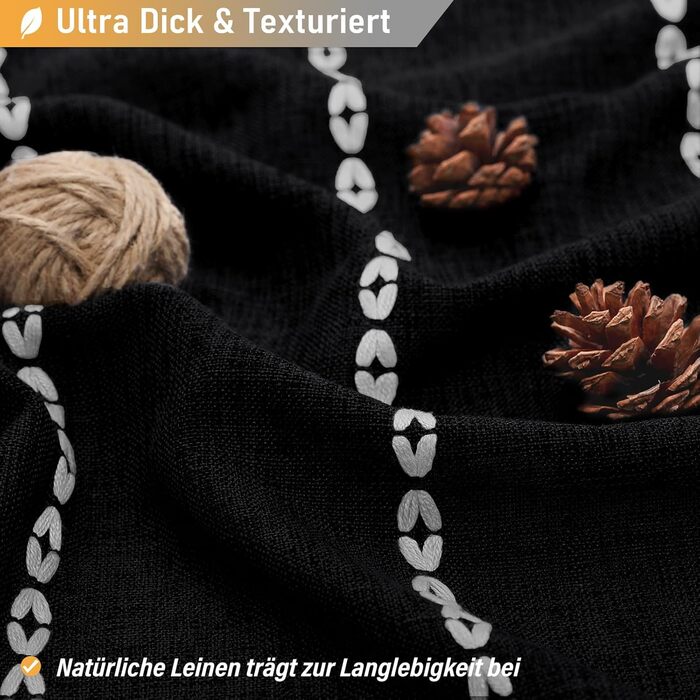 Шторка для душу BTTN 182 x 200 см, бохо-фермерський стиль, важка тканина, смугастий дизайн, бахрома, водовідштовхувальна, з вантажами, 12 гачків, чорно-біла, H200 x B180 см