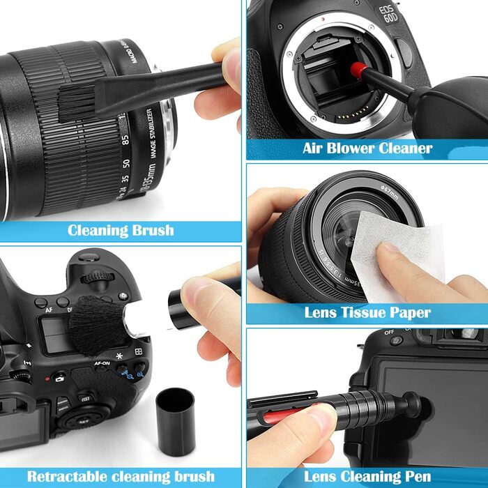 Набір для чищення камери ARVOK: 32 шт. для об'єктивів DSLR, смартфонів, з блоком продування, паличкою та стікером. Вологостійкий комплект.