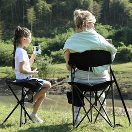 Складаний табурет EVER ADVANCED для кемпінгу, риболовлі та походів. Легкий, міцний (102 кг), з кишенею, чорно-сірий