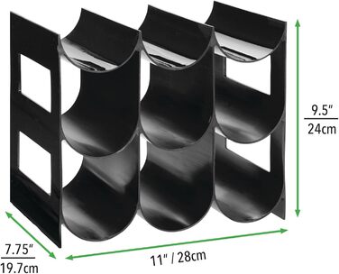 mDesign Practical Wine and Bottle Rack – Plastic Wine Rack Holds Up to 9 Bottles – Freestanding Shelf for Wine Bottles or Other Beverages – Black
