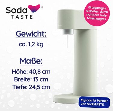 Водопровідна система Mysoda Woody з дерева, з пляшкою 1л BPA-free, 2 балончики CO2 (Classic, Apple)